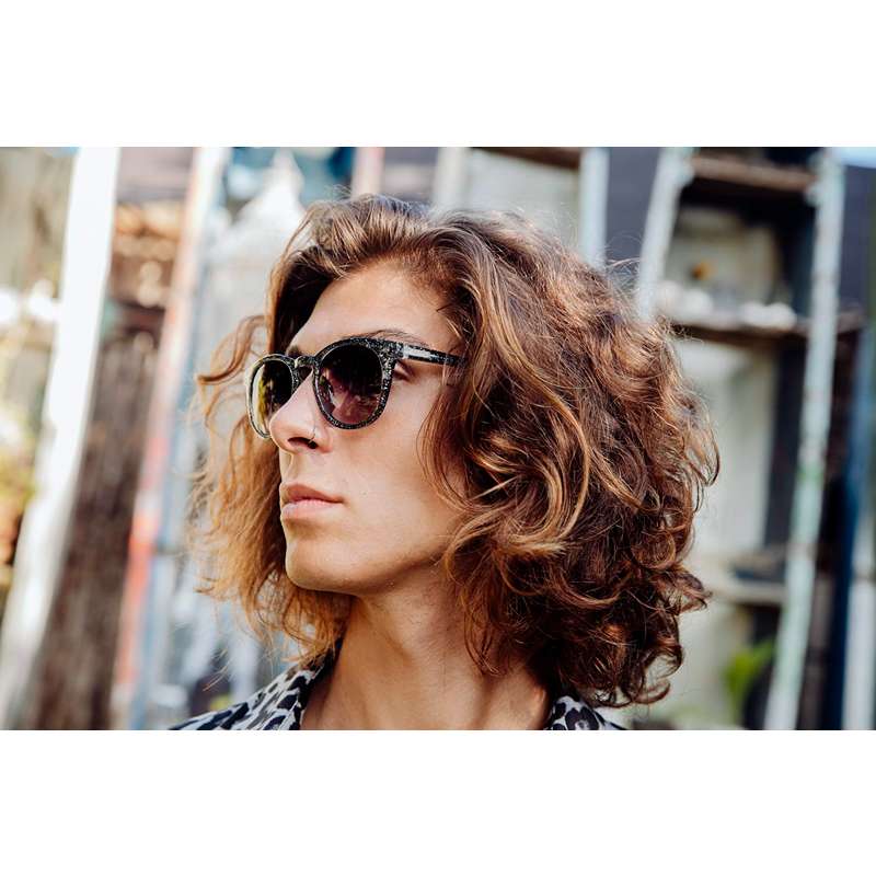 Locs Runde Halvtransparente Sorte Glimmer Solbriller – Mørke Glas