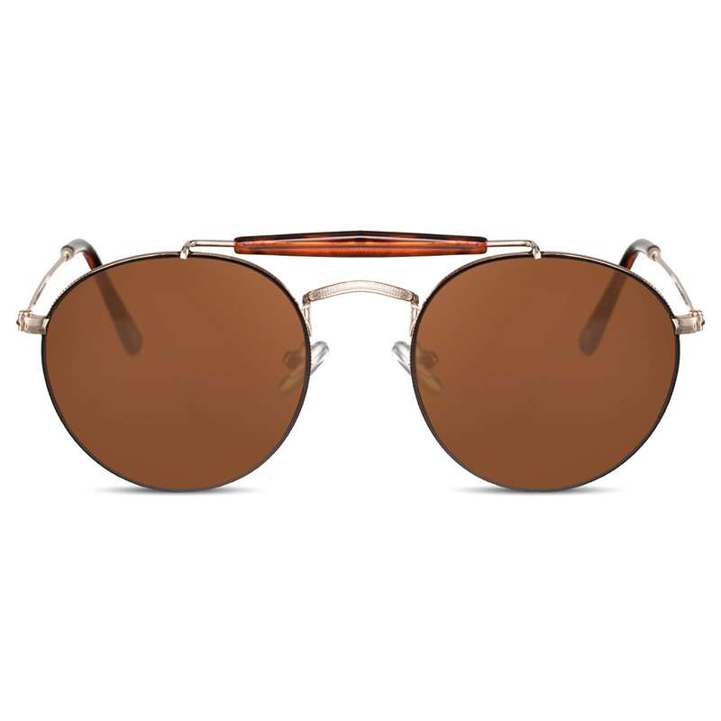 Locs Runde Old Fashion Aviator Solbriller – Brune Glas