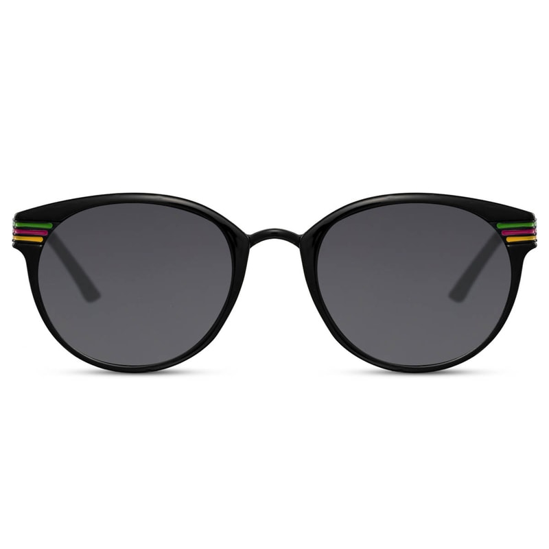 Locs Runde Sorte Solbriller Med 3 Striber – Mørke Glas