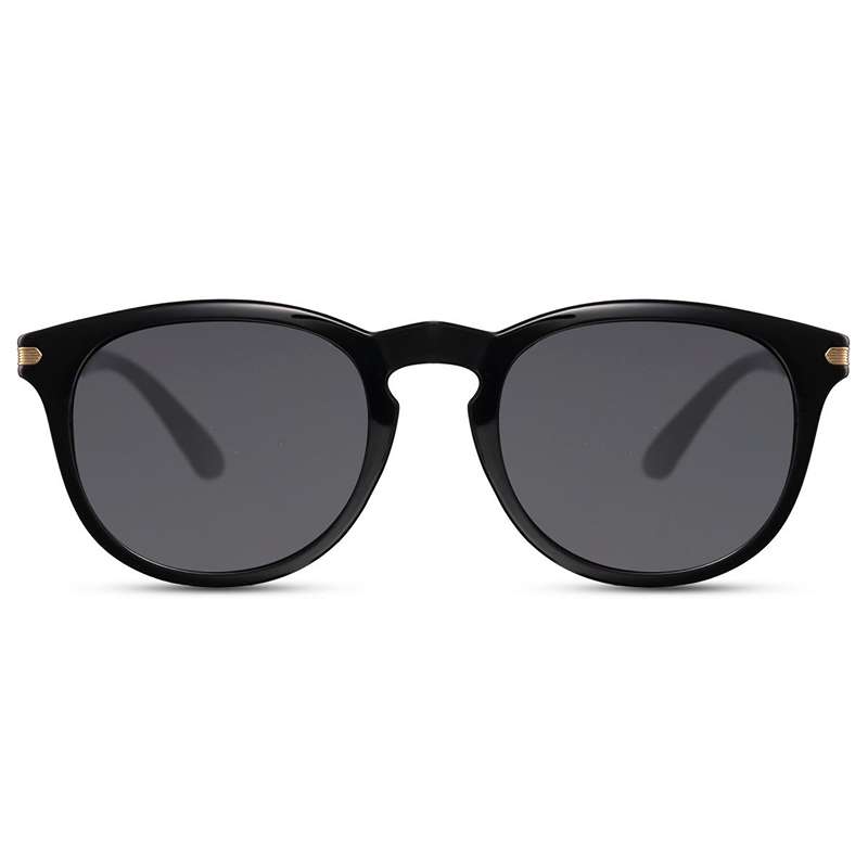 Locs Runde Sorte Solbriller Med Metal Detalje – Mørke Glas