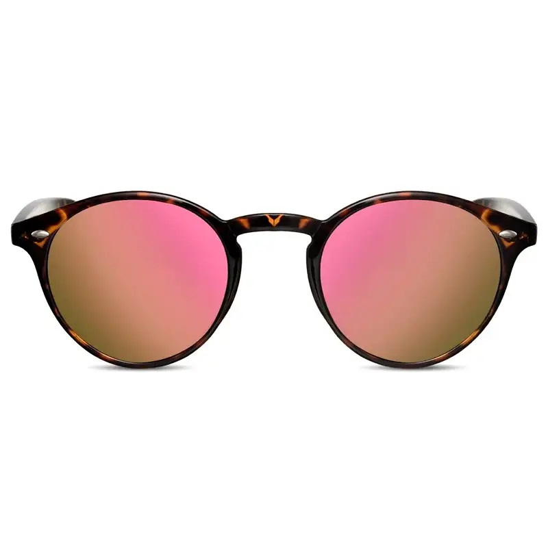 Locs Runde Turtle Clubmaster Solbriller – Pink-Orange Spejlglas