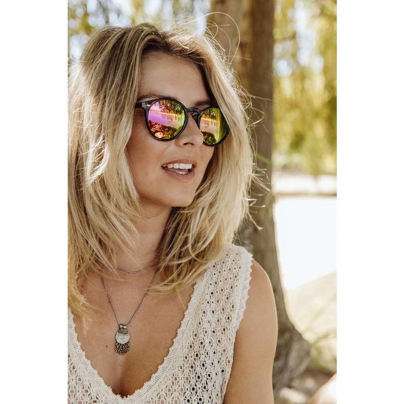 Locs Runde Turtle Clubmaster Solbriller – Pink-Orange Spejlglas