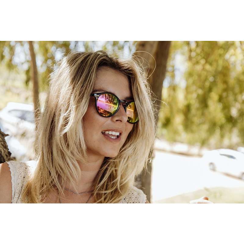 Locs Runde Turtle Clubmaster Solbriller – Pink-Orange Spejlglas