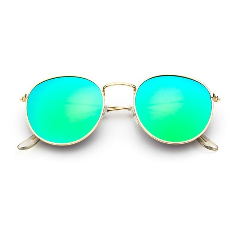 locs Smalle John Lennon solbriller med grønblå spejlglas | Guld stel