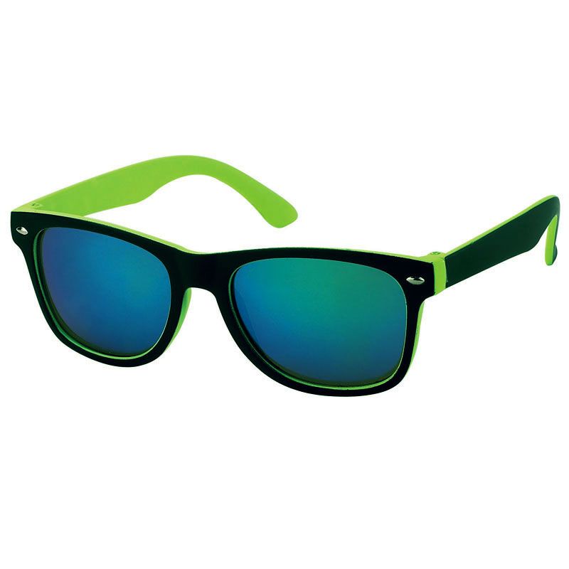 locs Smalle sorte og grønne Wayfarer solbriller – Grøn-blå spejlglas