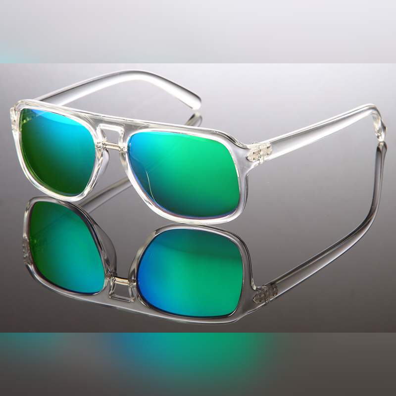 Locs Smalle Transparente Firkantede Millionaire Solbriller- Veenendaal | Blågrønne Spejlglas