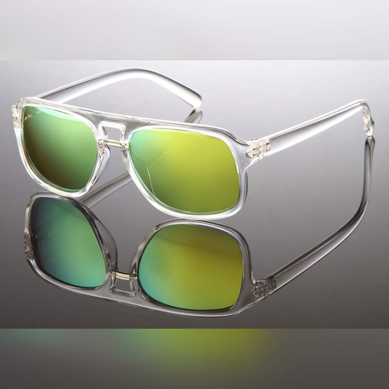 Locs Smalle Transparente Firkantede Millionaire Solbriller- Veenendaal | Gulgrønne Spejlglas