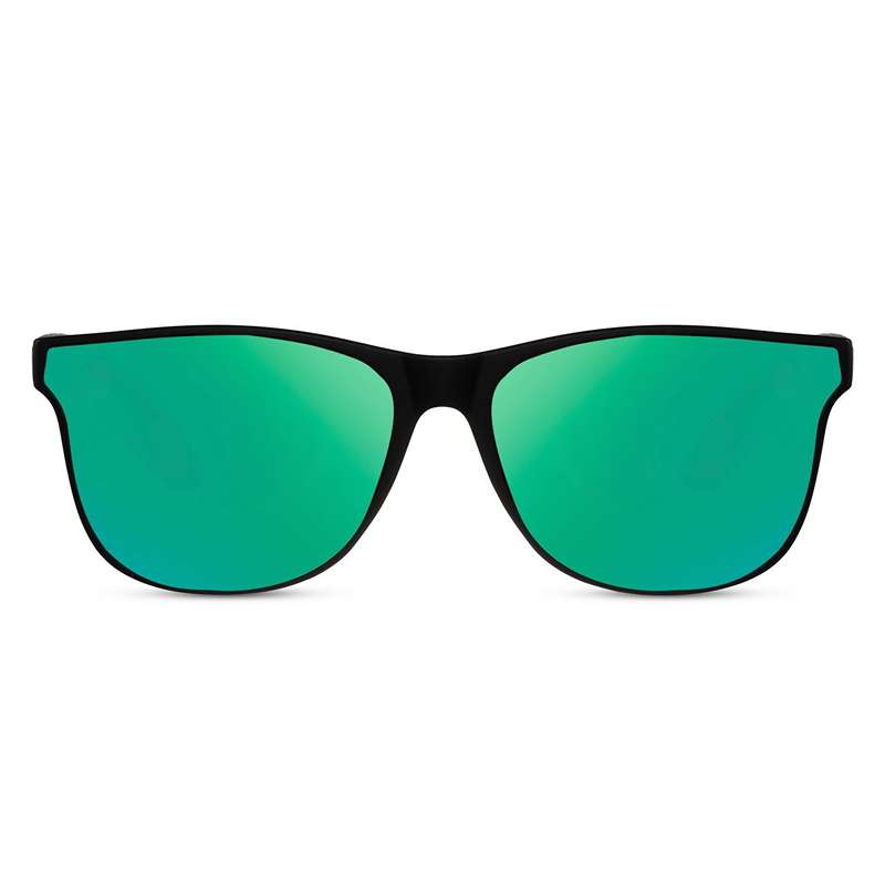 Locs Sorte Fashion Wayfarer Solbriller – Blå-grønne Spejlglas