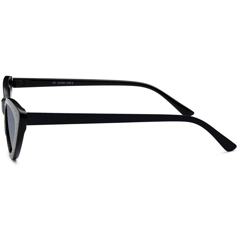 Locs Sorte Smalle Cateye Dame Solbriller Med Diamanter – Caitlyn | Mørke Glas