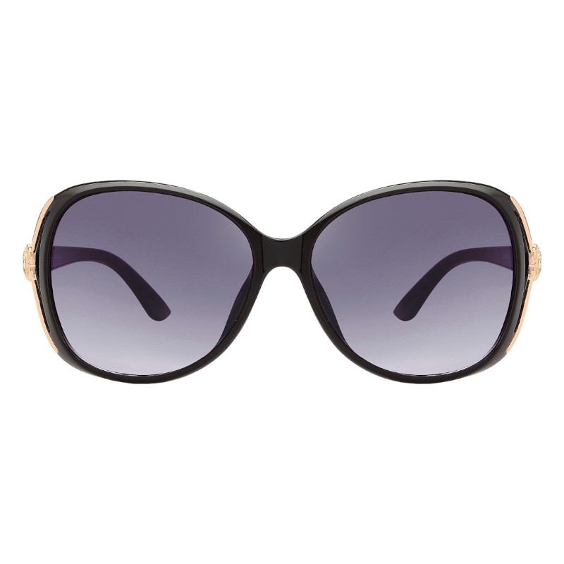 Locs Sorte Store Dame Solbriller Med “Diamant Blomst” Og Guld Detaljer – Gabriella | Mørke Glas