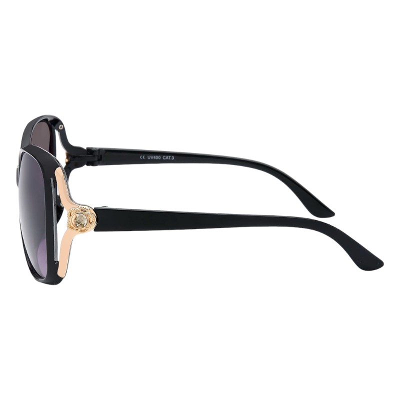 Locs Sorte Store Dame Solbriller Med “Diamant Blomst” Og Guld Detaljer – Gabriella | Mørke Glas