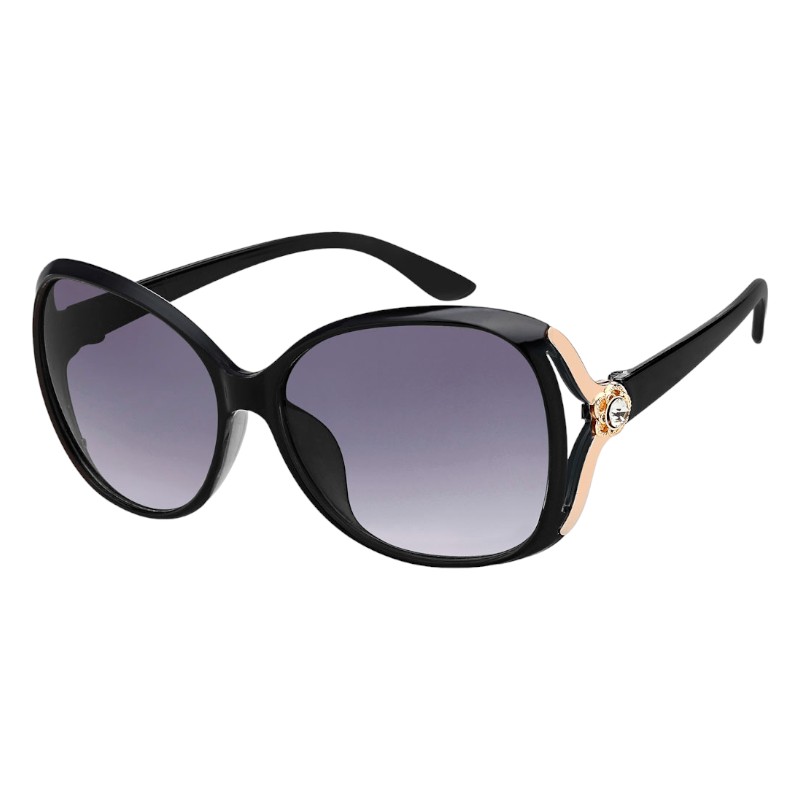 locs Sorte store dame solbriller med “Diamant blomst” og guld detaljer – Gabriella | Mørke glas