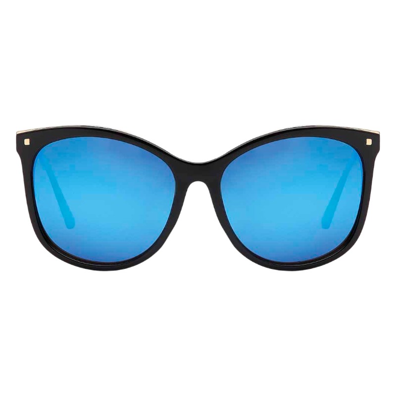 Locs Sorte Store Dame Solbriller Med Guld Top Og Stænger – Olivia | Blå Spejlglas