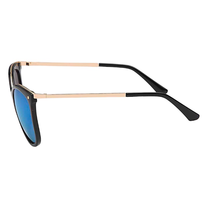 Locs Sorte Store Dame Solbriller Med Guld Top Og Stænger – Olivia | Blå Spejlglas