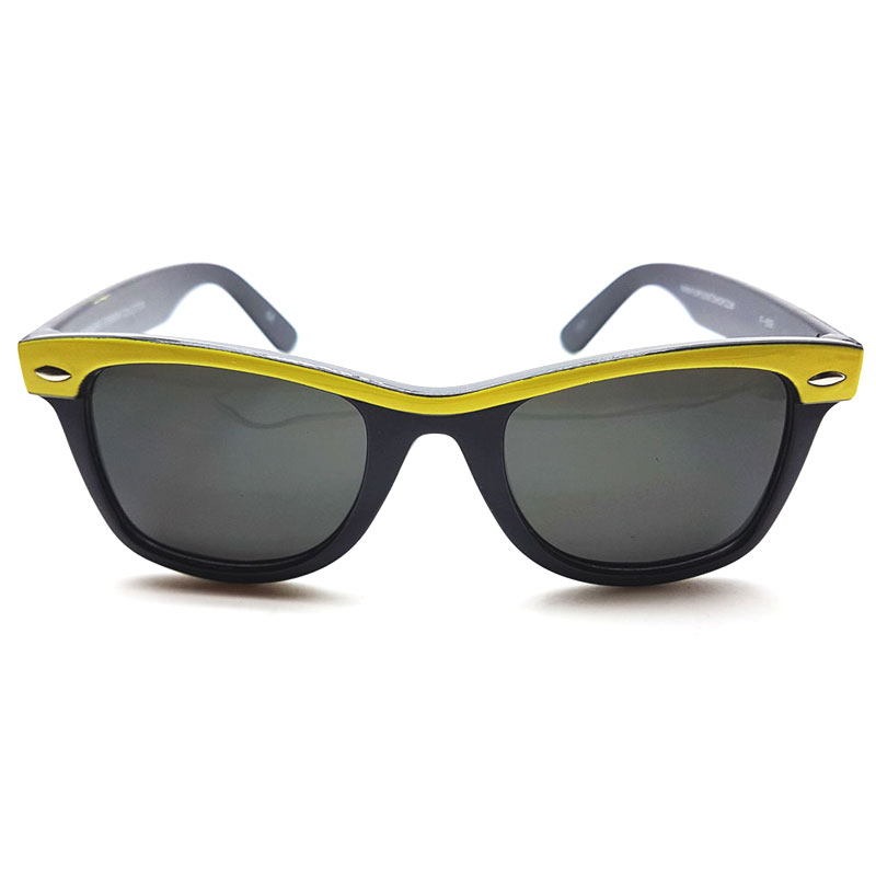 Locs Sorte Wayfarer Solbriller Med Farvede Stænger – Gul Stribe
