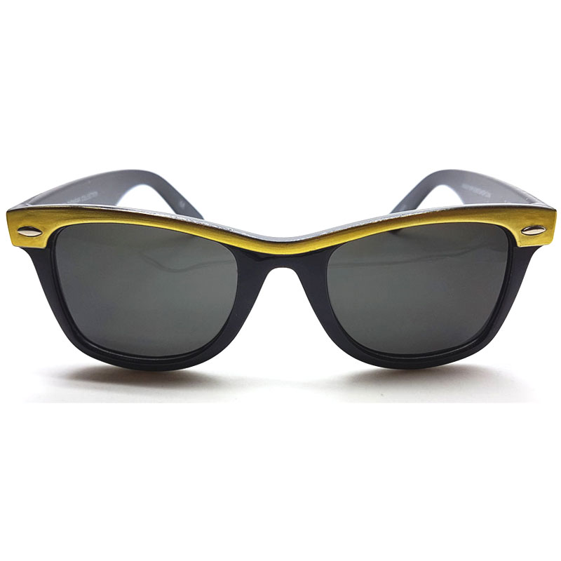 Locs Sorte Wayfarer Solbriller Med Farvede Stænger – Guld Stribe