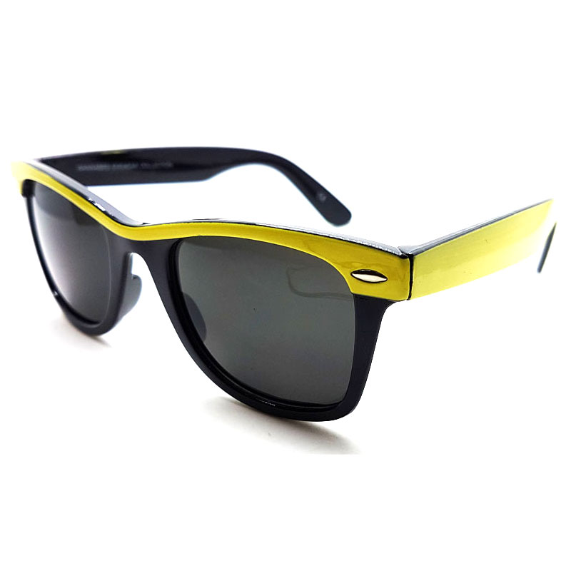 locs Sorte Wayfarer Solbriller med farvede stænger – Gul Stribe