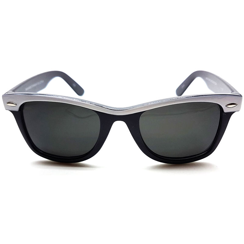 Locs Sorte Wayfarer Solbriller Med Farvede Stænger – Hvid Stribe