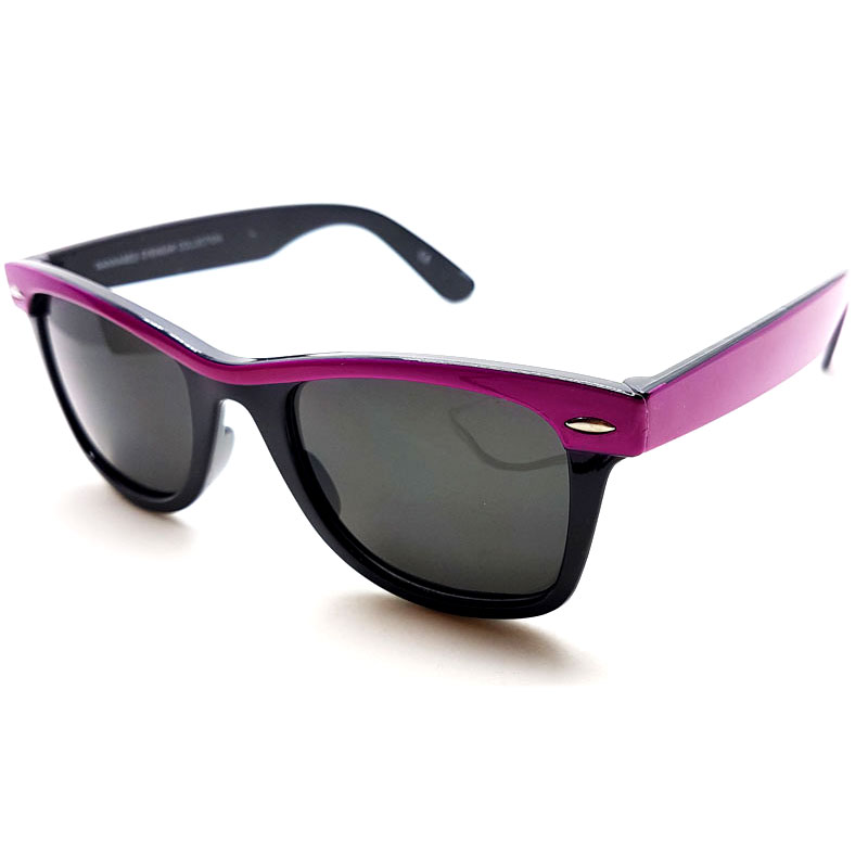 locs Sorte Wayfarer Solbriller med farvede stænger – Pink Stribe