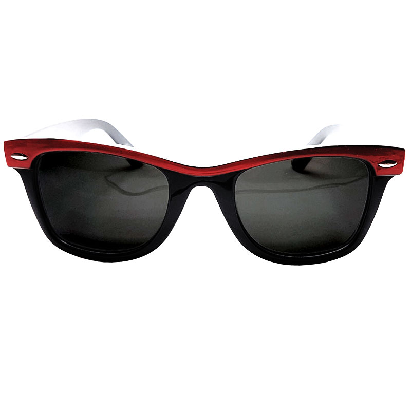 Locs Sorte Wayfarer Solbriller Med Farvede Stænger – Rød Stribe