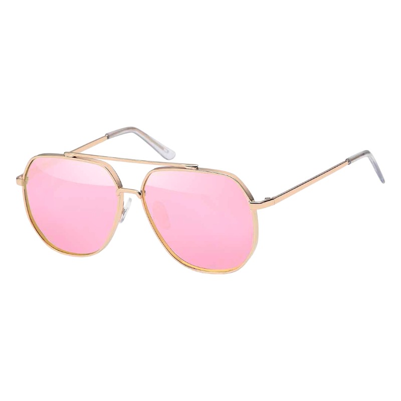 locs Stilede brede Aviator solbriller – Miami | Lyserøde spejlglas