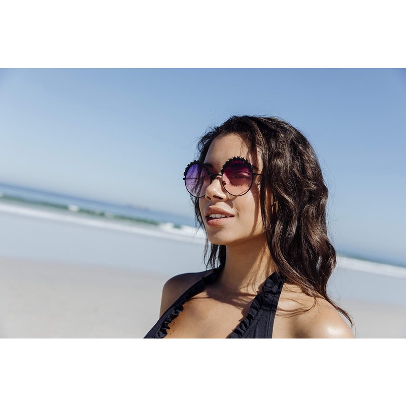 Locs Store Runde Blomster øjenvippe Solbriller | Lyserøde Fade Glas