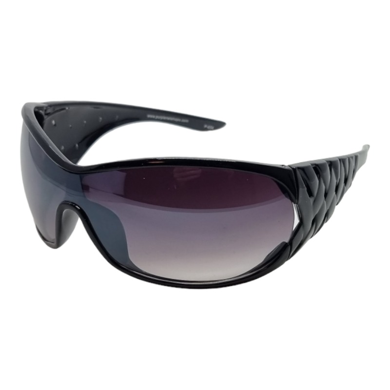 locs Store sorte brede damesolbriller med flet design – Lilla fade glas