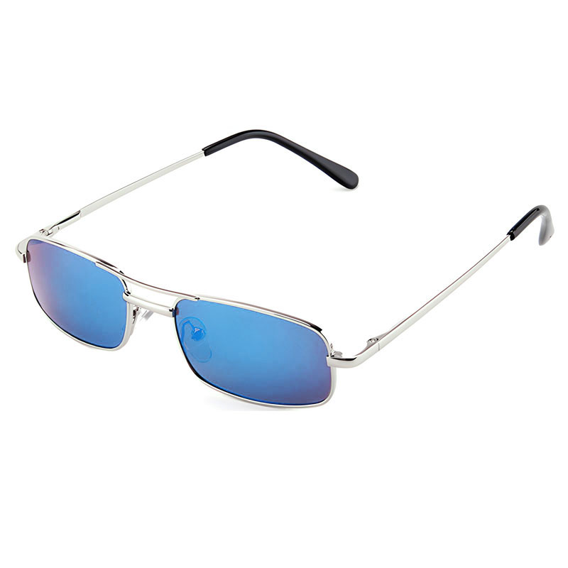 locs Ultra smalle Y2K Aviator Solbriller med blå spejlglas og sølv metal stel | Stuttgart