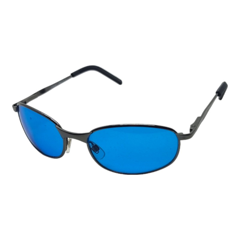 locs Y2K Solbriller med blå glas og mørkt metal stel | Brussels