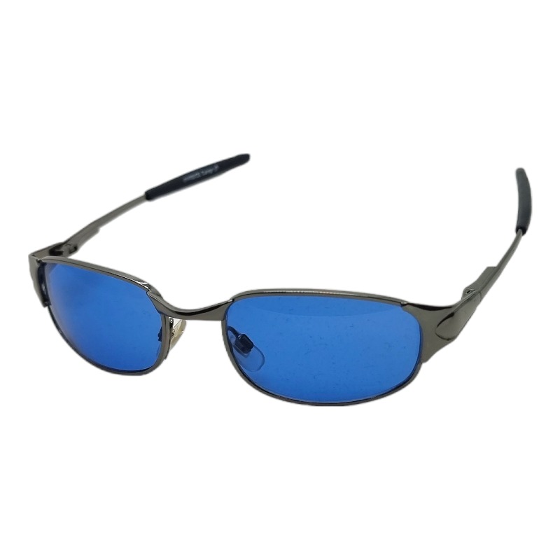 locs Y2K Solbriller med blå glas og mørkt metal stel | Geneva