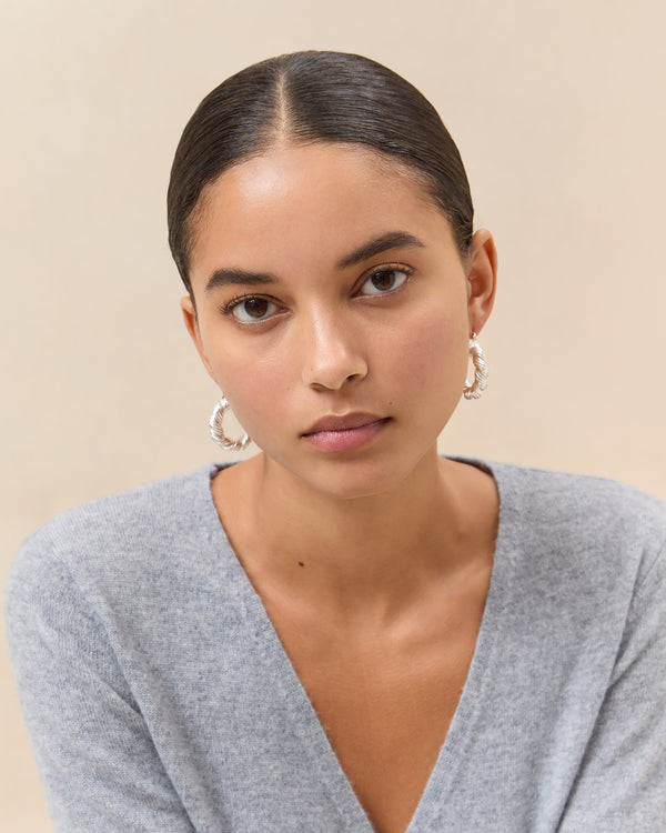 Loeffler Randall Atticus Silver Twisted Hoop Earrings