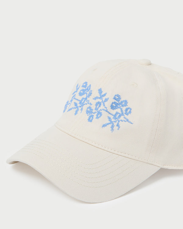 Loeffler Randall Cairo Natural/Blue Embroidered Cap