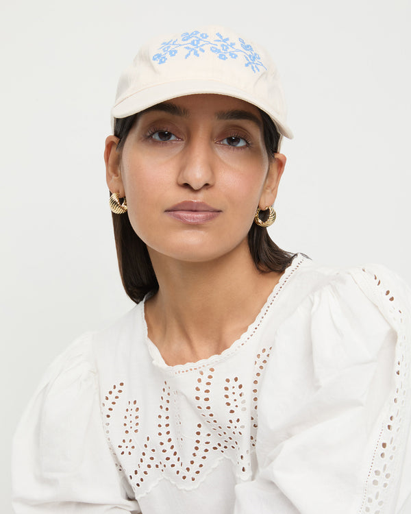 Loeffler Randall Cairo Natural/Blue Embroidered Cap