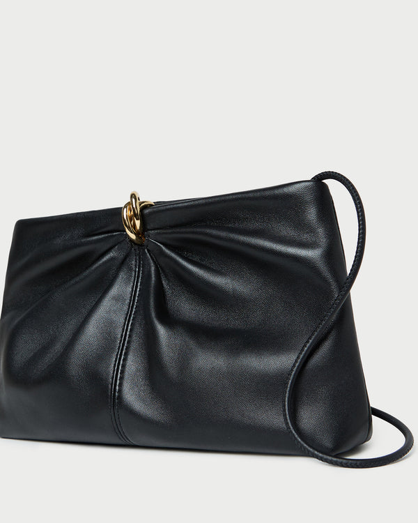 Loeffler Randall Corrine Black Leather Gathered Clutch