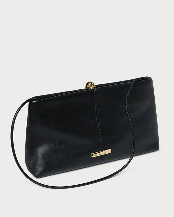 Loeffler Randall Corrine Black Leather Gathered Clutch