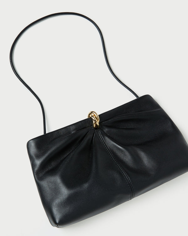 Loeffler Randall Corrine Black Leather Gathered Clutch