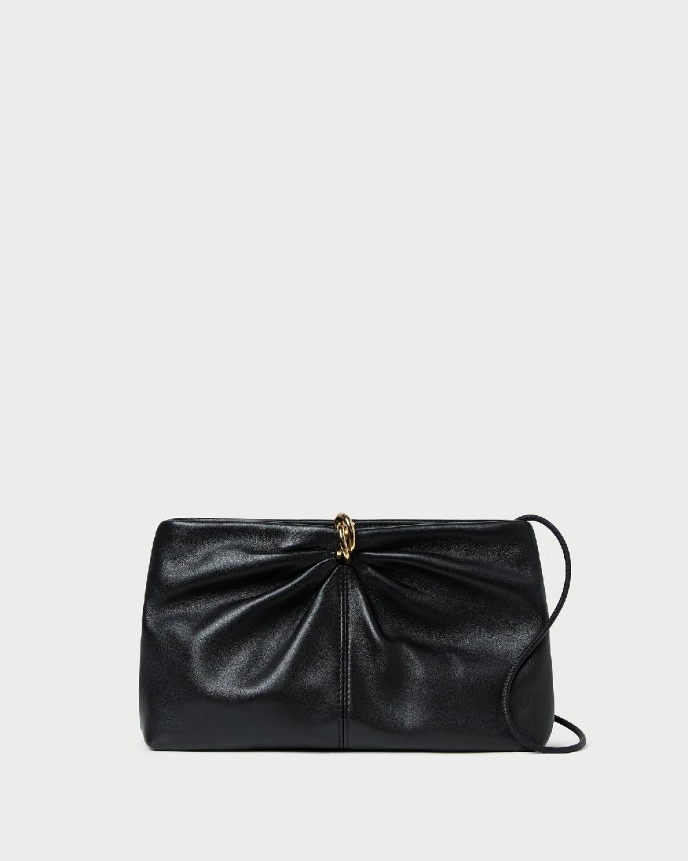 loeffler randall Corrine Black Leather Gathered Clutch