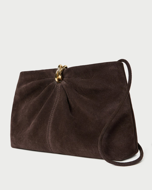 Loeffler Randall Corrine Brown Suede Gathered Clutch