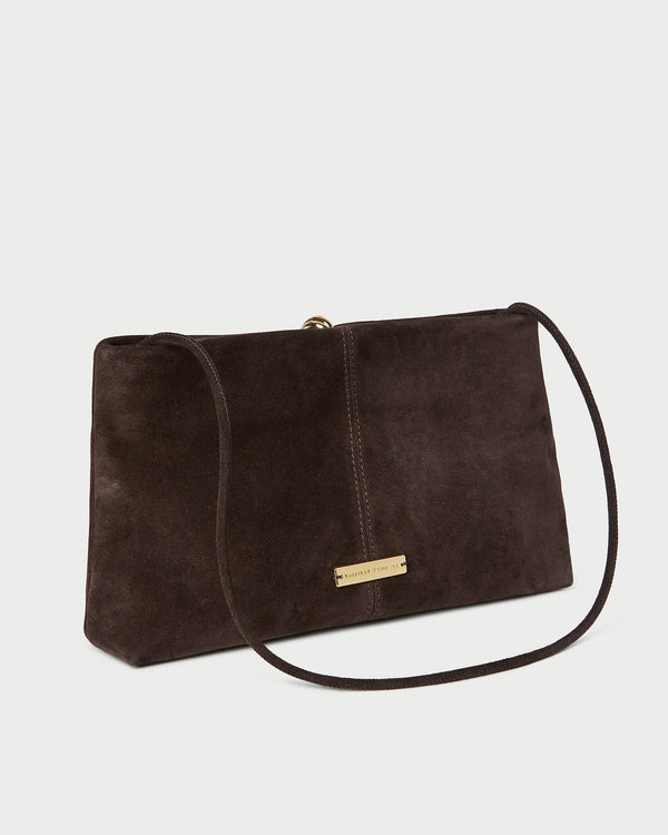 Loeffler Randall Corrine Brown Suede Gathered Clutch