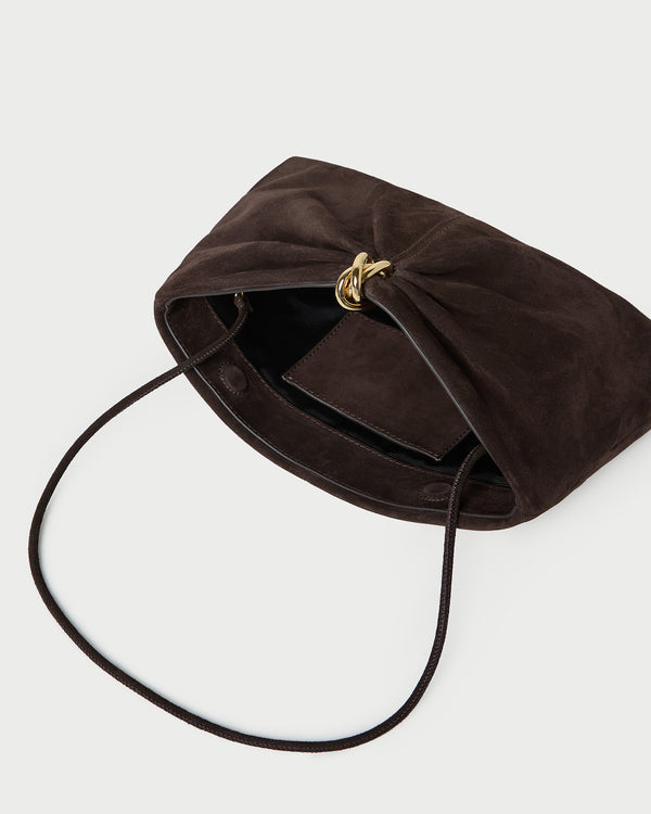 Loeffler Randall Corrine Brown Suede Gathered Clutch