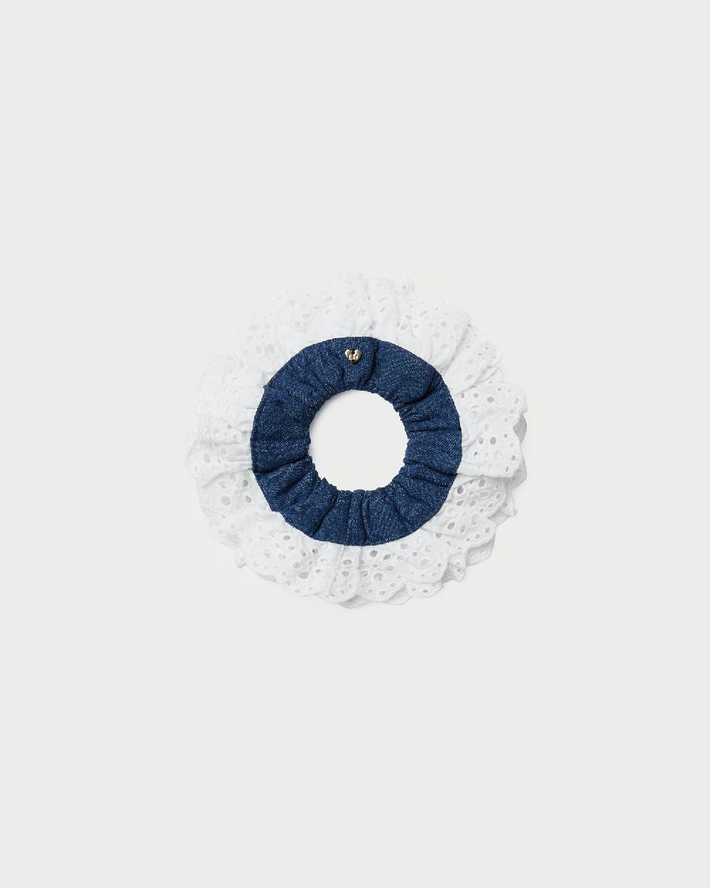 loeffler randall Dolly Denim/Cream Embroidered Scrunchie