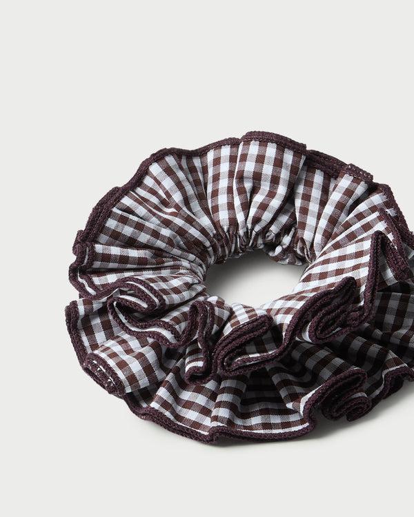 Loeffler Randall Felice Brown Gingham Layered Scrunchie