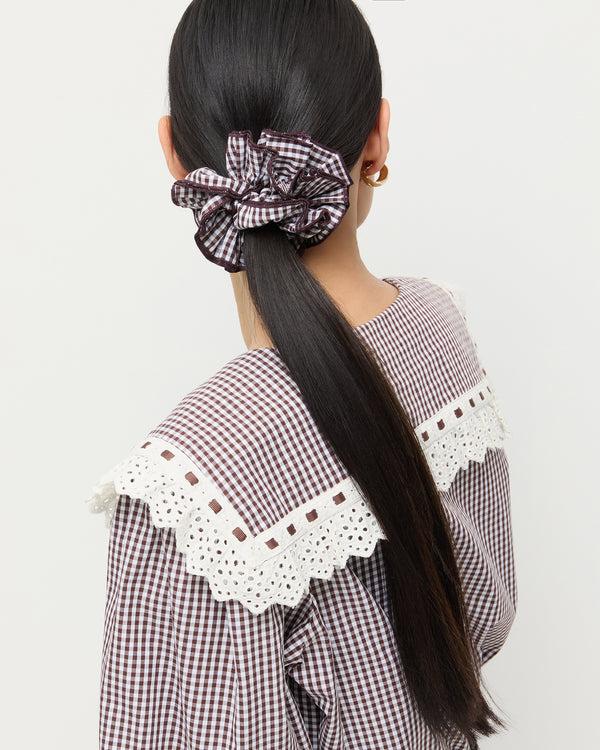 Loeffler Randall Felice Brown Gingham Layered Scrunchie