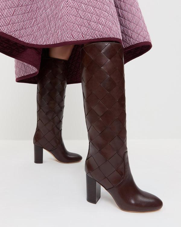 Loeffler Randall Goldy Espresso Woven Leather Tall Boot