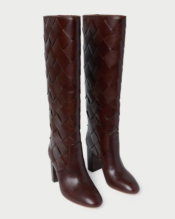 Loeffler Randall Goldy Espresso Woven Leather Tall Boot
