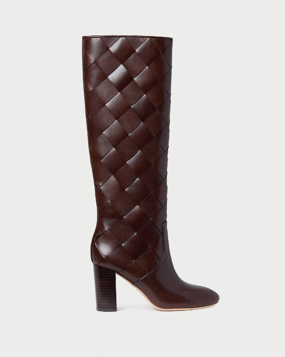loeffler randall Goldy Espresso Woven Leather Tall Boot