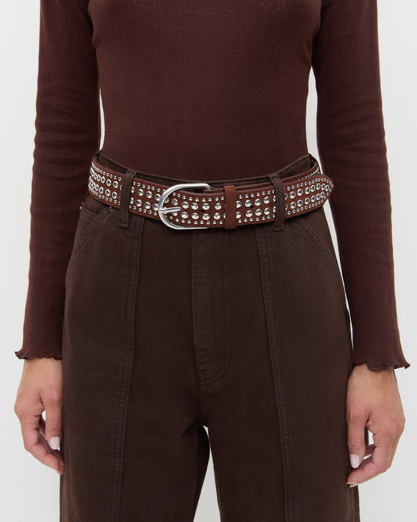 Loeffler Randall Isaac Espresso/Silver Studded Belt