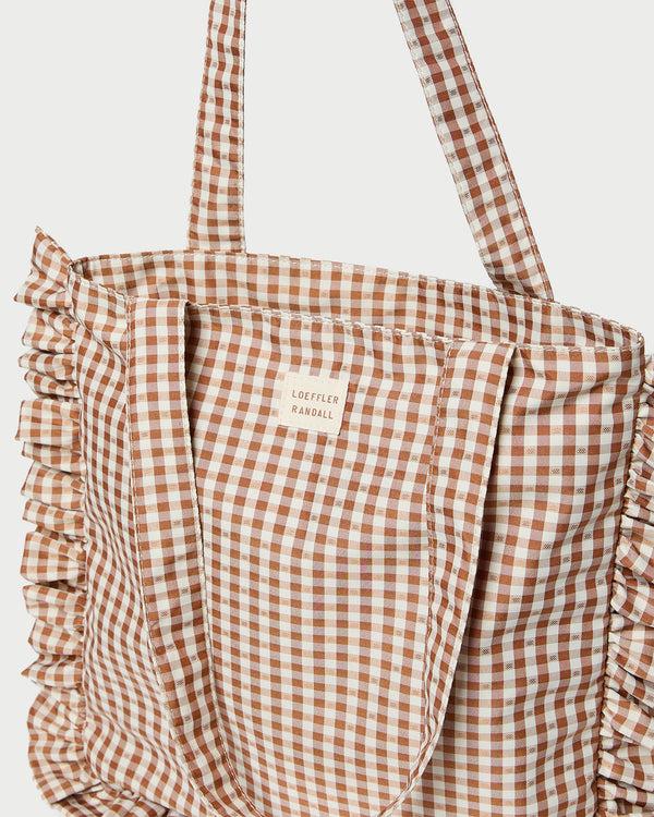 Loeffler Randall Justine Brown/Cream Gingham Ruffle Tote