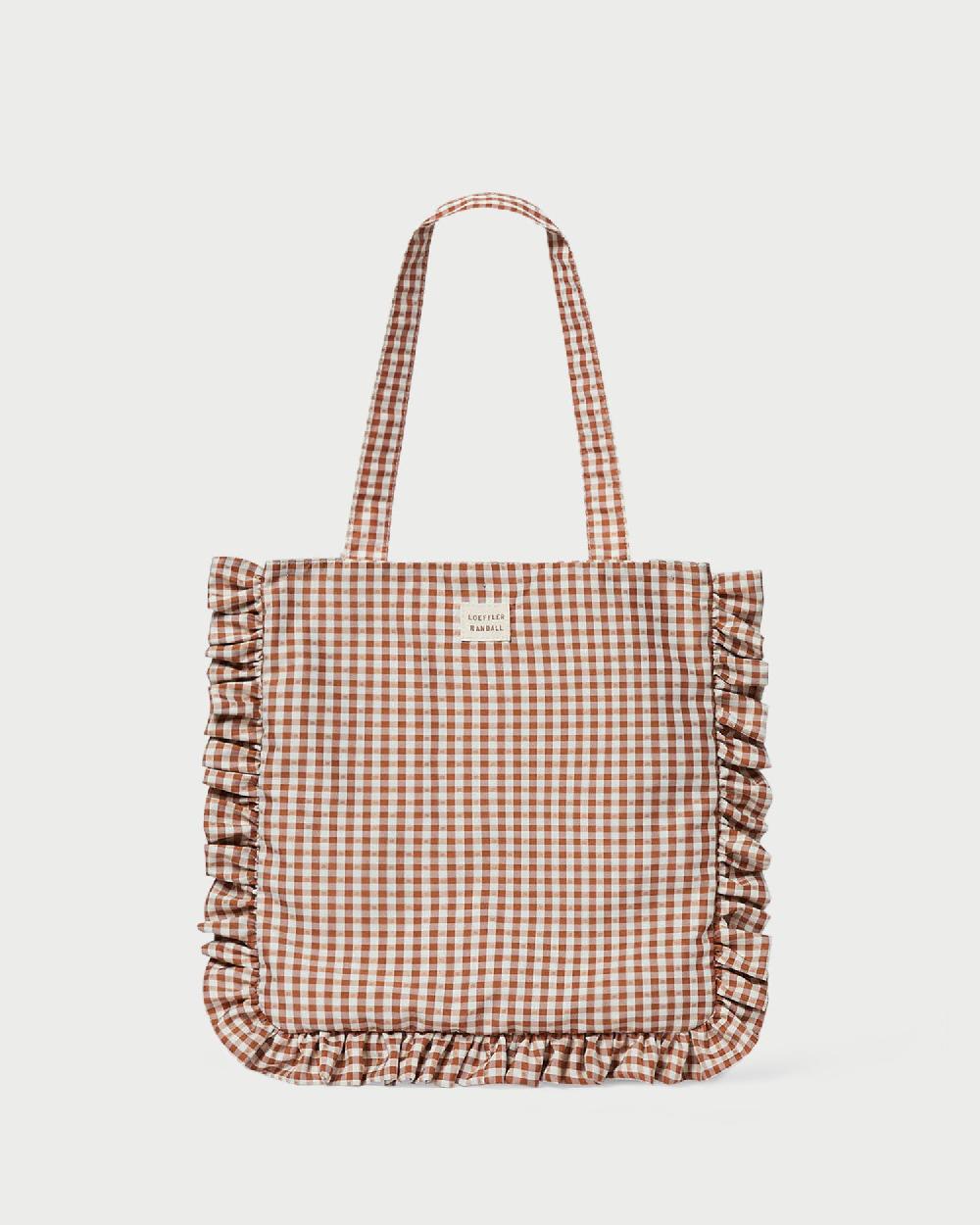 loeffler randall Justine Brown/Cream Gingham Ruffle Tote