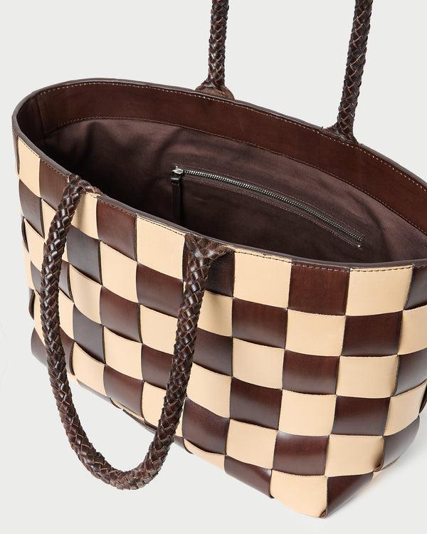 Loeffler Randall Klara Brown/Butter Woven Leather Tote